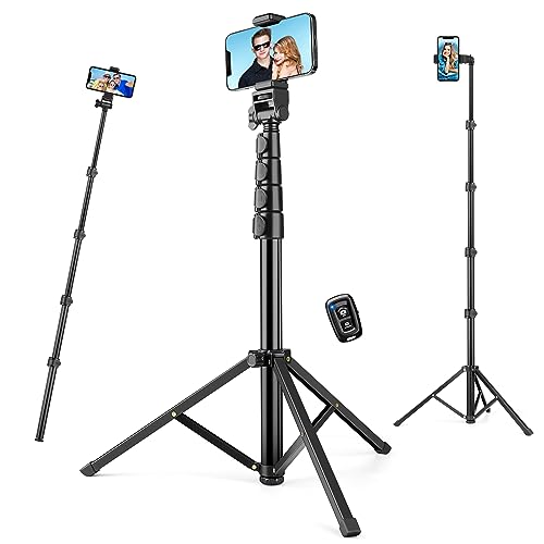 Phone Tripod, 70" Cell Phone Tripod Stand, Selfie Stick Tripod with Remote and Phone Holder, Cell Phone Tripod for Recording/Vlogging/Live Streaming, Compatible with iPhone Android GoPro