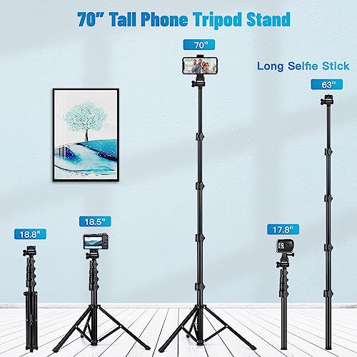 Phone Tripod, 70" Cell Phone Tripod Stand, Selfie Stick Tripod with Remote and Phone Holder, Cell Phone Tripod for Recording/Vlogging/Live Streaming, Compatible with iPhone Android GoPro