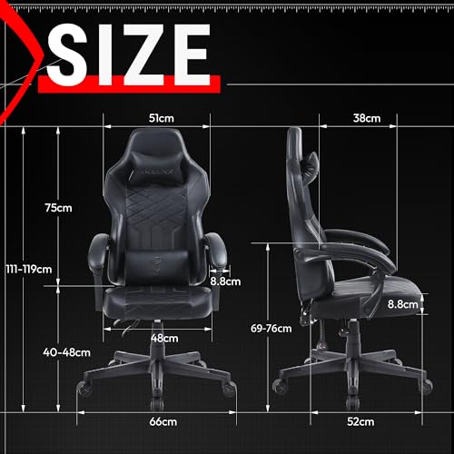 Dowinx Gaming Chair with Pocket Spring Cushion, Ergonomic Computer Chair High Back, Reclining Game Chair Pu Leather 350LBS, Black