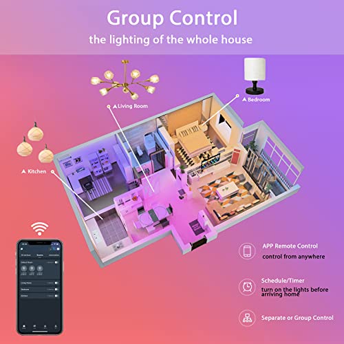 LUMIMAN Smart Light Bulbs, Alexa Light Bulb, WiFi Full Color Changing Light Bulb, Music Sync, Warm to Cool White Smart Bulb, A19 800LM 7.5W, Works with Alexa Google Home, No Hub Required, 2 Pack