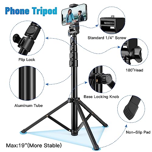 Phone Tripod, 70" Cell Phone Tripod Stand, Selfie Stick Tripod with Remote and Phone Holder, Cell Phone Tripod for Recording/Vlogging/Live Streaming, Compatible with iPhone Android GoPro