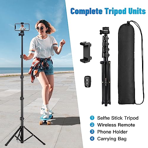 Phone Tripod, 70" Cell Phone Tripod Stand, Selfie Stick Tripod with Remote and Phone Holder, Cell Phone Tripod for Recording/Vlogging/Live Streaming, Compatible with iPhone Android GoPro