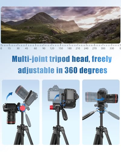 CAMBOFOTO 74"-Camera-Tripod, Porfessional Aluminum Heavy Duty Vlog/Video Recording Tripod Stand with Travel Bag for Mirrorless/DSLR/Phone/Camcorder/Spotting Scopes
