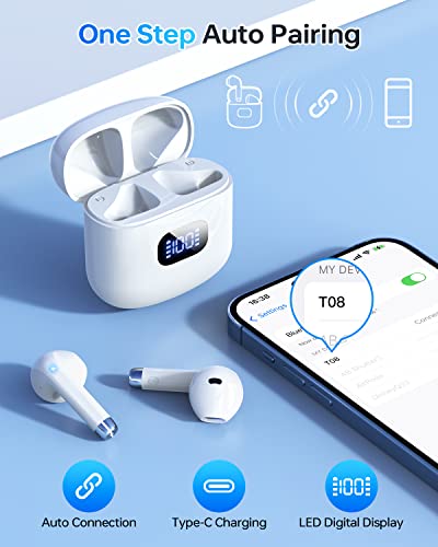 KTGEE Wireless Earbuds, Bluetooth 5.3 Headphones 40Hrs Playtime with Charging Case, IPX5 Waterproof Stereo in-Ear Earphones with Microphone for iPhone Android Cell Phone Sports Workout, White