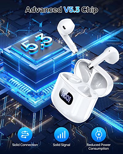 KTGEE Wireless Earbuds, Bluetooth 5.3 Headphones 40Hrs Playtime with Charging Case, IPX5 Waterproof Stereo in-Ear Earphones with Microphone for iPhone Android Cell Phone Sports Workout, White
