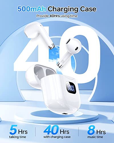KTGEE Wireless Earbuds, Bluetooth 5.3 Headphones 40Hrs Playtime with Charging Case, IPX5 Waterproof Stereo in-Ear Earphones with Microphone for iPhone Android Cell Phone Sports Workout, White