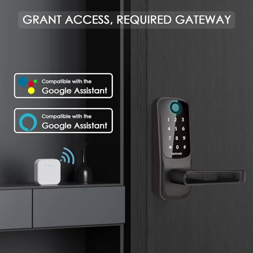 Keyless Entry Door Lock, 5-in-1 Multifunctional Smart Lock, Smart Door Lock, Built-in WiFi Deadbolt, Fingerprint Front Door Lock, Biometric Door Lock with Handle, App Remote Control (Black)