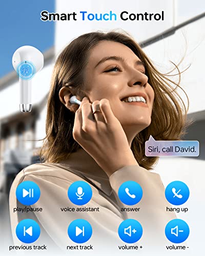 KTGEE Wireless Earbuds, Bluetooth 5.3 Headphones 40Hrs Playtime with Charging Case, IPX5 Waterproof Stereo in-Ear Earphones with Microphone for iPhone Android Cell Phone Sports Workout, White