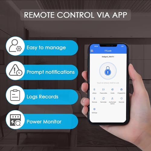 Keyless Entry Door Lock, 5-in-1 Multifunctional Smart Lock, Smart Door Lock, Built-in WiFi Deadbolt, Fingerprint Front Door Lock, Biometric Door Lock with Handle, App Remote Control (Black)