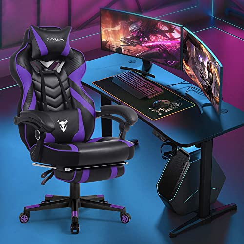 Zeanus Purple Gaming Chair Reclining Computer Chair with Footrest High Back Gamer Chair with Massage Large Computer Gaming Chair Racing Style Chair for Gaming Big and Tall Gaming Chairs for Adult