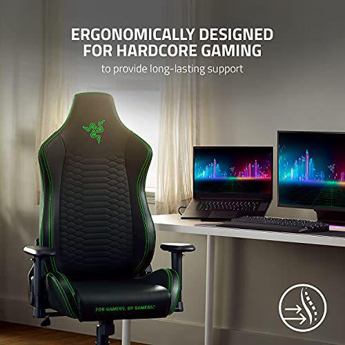 Razer Iskur X XL Gaming Chair: Ergonomically Designed for Hardcore Gaming - Multi-Layered Synthetic Leather Foam Cushions - 2D Armrests - Steel-Reinforced Body - Black/Green