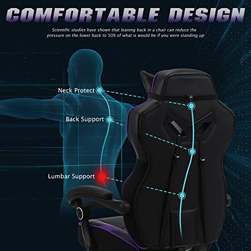 Zeanus Purple Gaming Chair Reclining Computer Chair with Footrest High Back Gamer Chair with Massage Large Computer Gaming Chair Racing Style Chair for Gaming Big and Tall Gaming Chairs for Adult