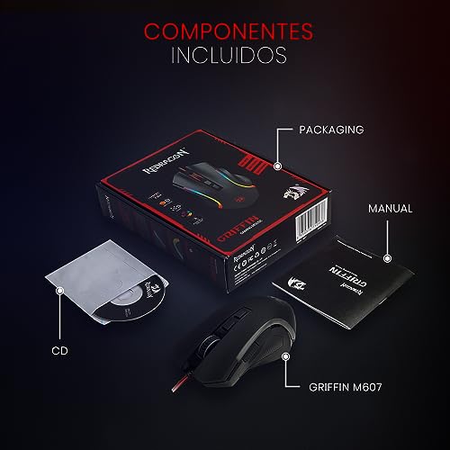 Redragon M602 RGB Wired Gaming Mouse RGB Spectrum Backlit Ergonomic Mouse Griffin Programmable with 7 Backlight Modes up to 7200 DPI for Windows PC Gamers (Black)