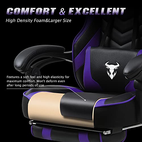 Zeanus Purple Gaming Chair Reclining Computer Chair with Footrest High Back Gamer Chair with Massage Large Computer Gaming Chair Racing Style Chair for Gaming Big and Tall Gaming Chairs for Adult