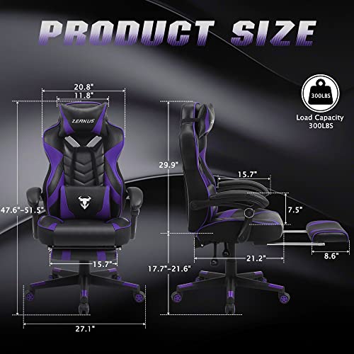 Zeanus Purple Gaming Chair Reclining Computer Chair with Footrest High Back Gamer Chair with Massage Large Computer Gaming Chair Racing Style Chair for Gaming Big and Tall Gaming Chairs for Adult