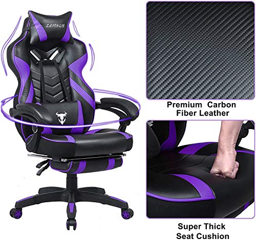 Zeanus Purple Gaming Chair Reclining Computer Chair with Footrest High Back Gamer Chair with Massage Large Computer Gaming Chair Racing Style Chair for Gaming Big and Tall Gaming Chairs for Adult