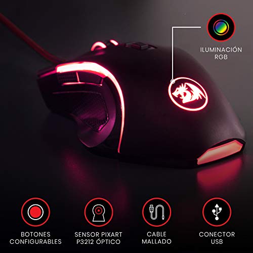 Redragon M602 RGB Wired Gaming Mouse RGB Spectrum Backlit Ergonomic Mouse Griffin Programmable with 7 Backlight Modes up to 7200 DPI for Windows PC Gamers (Black)