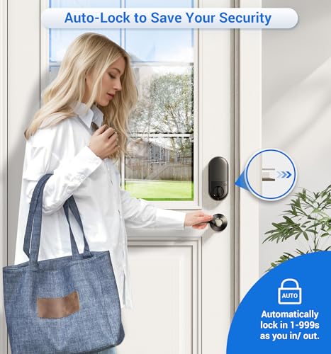 Veise Smart Locks for Front Door, 2 Lever Handles, Fingerprint Keyless Entry, App Control Biometric Door Lock Set, Electronic Digital Touchscreen Keypad Deadbolt, Easy Install, Auto Lock, Matte Black