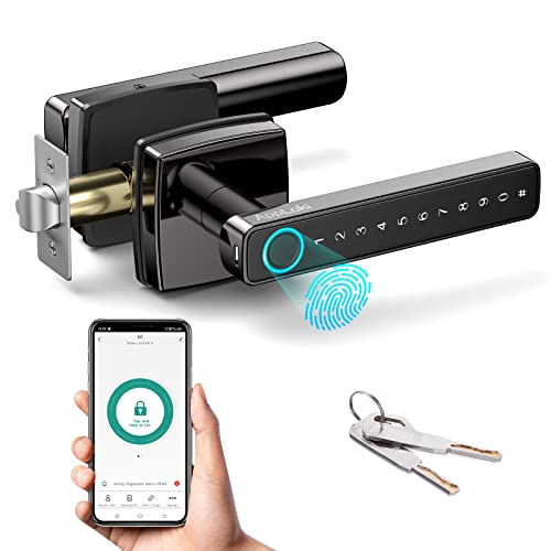 AppLoki Fingerprint Door Lock, Keyless Entry Door Lock with Bluetooth, Touchscreen Keypad Deadbolt Lock with Reversible Handle, App Control, Key, Code, Biometric Smart Lock for Home Bedroom Apartment