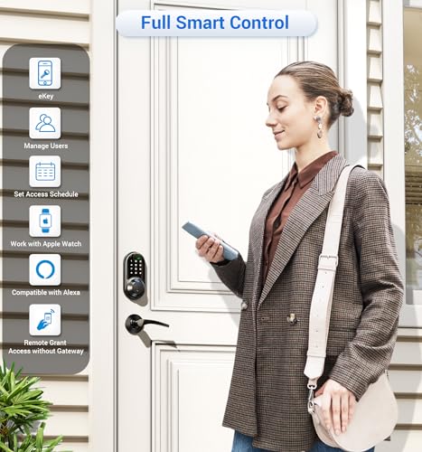 Veise Smart Locks for Front Door, 2 Lever Handles, Fingerprint Keyless Entry, App Control Biometric Door Lock Set, Electronic Digital Touchscreen Keypad Deadbolt, Easy Install, Auto Lock, Matte Black