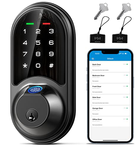 Veise Smart Lock, Fingerprint Door Lock, 7-in-1 Keyless Entry Door Lock with App Control, Electronic Touchscreen Keypad, Smart Deadbolt, Biometric Smart Locks for Front Door, Matte Black