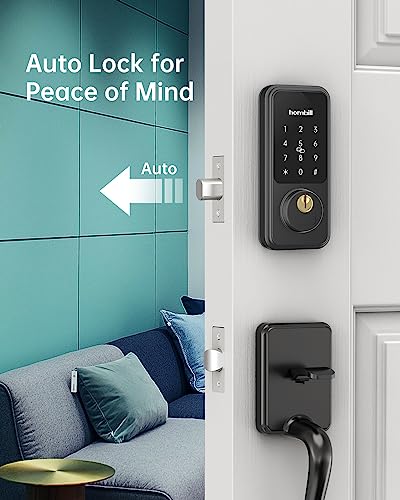 Keyless Entry Door Lock with Handle, Hornbill Smart Front Door Lock Set, Electronic Keypad Deadbolt Lock, Alexa Front Door Handle Set, Digital Lock via Bluetooth APP/Keyfob/Auto Lock-Matte Black