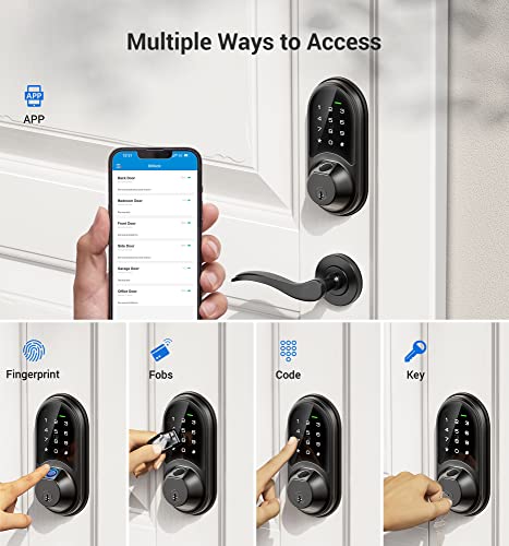 Veise Smart Lock, Fingerprint Door Lock, 7-in-1 Keyless Entry Door Lock with App Control, Electronic Touchscreen Keypad, Smart Deadbolt, Biometric Smart Locks for Front Door, Matte Black