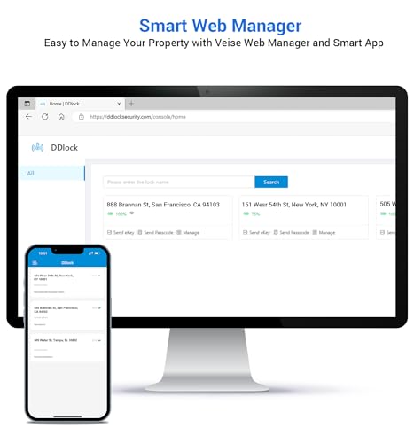 Veise Smart Locks for Front Door, 2 Lever Handles, Fingerprint Keyless Entry, App Control Biometric Door Lock Set, Electronic Digital Touchscreen Keypad Deadbolt, Easy Install, Auto Lock, Matte Black