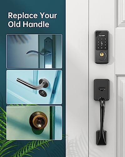 Keyless Entry Door Lock with Handle, Hornbill Smart Front Door Lock Set, Electronic Keypad Deadbolt Lock, Alexa Front Door Handle Set, Digital Lock via Bluetooth APP/Keyfob/Auto Lock-Matte Black