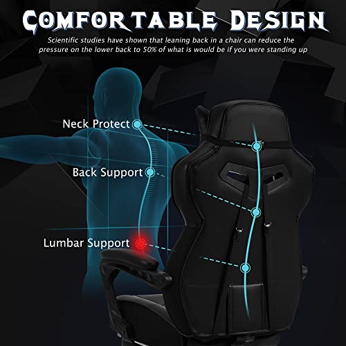 Zeanus Gaming Chairs with Footrest Recliner Computer Chair for Adults Massage Chair Big and Tall, Ergonomic Office Gamer Chair for Heavy People Recliner For Racing, Black