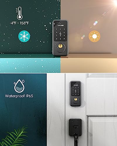 Keyless Entry Door Lock with Handle, Hornbill Smart Front Door Lock Set, Electronic Keypad Deadbolt Lock, Alexa Front Door Handle Set, Digital Lock via Bluetooth APP/Keyfob/Auto Lock-Matte Black
