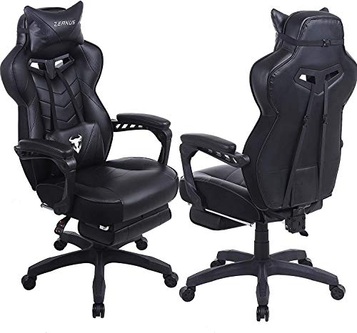 Zeanus Gaming Chairs with Footrest Recliner Computer Chair for Adults Massage Chair Big and Tall, Ergonomic Office Gamer Chair for Heavy People Recliner For Racing, Black