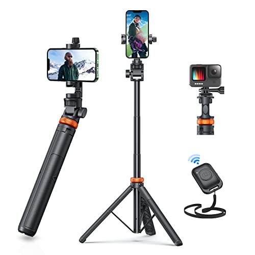 EUCOS Newest 62" Phone Tripod, Tripod for iPhone & Selfie Stick Tripod with Remote, Upgraded iPhone Tripod Stand & Travel Tripod, Solidest Cell Phone Tripod Compatible with iPhone 15/14/13/Android