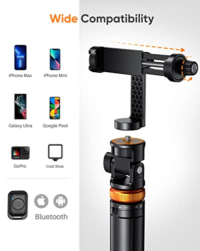 EUCOS Newest 62" Phone Tripod, Tripod for iPhone & Selfie Stick Tripod with Remote, Upgraded iPhone Tripod Stand & Travel Tripod, Solidest Cell Phone Tripod Compatible with iPhone 15/14/13/Android