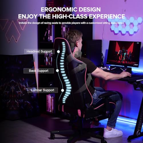 GTRACING Gaming Chair with Footrest Speakers Video Game Chair Bluetooth Music Heavy Duty Ergonomic Computer Office Desk Chair (Colorful)