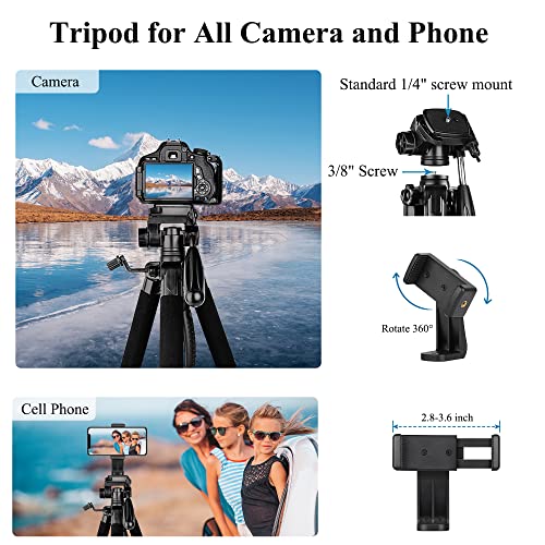 VICTIV Tripod 74” Camera Tripod for Cell Phone, Aluminum Professional Heavy Duty Camera Tripod Stand, Tripod for Camera DSLR SLR with Carry Bag, Compatible with Canon Nikon iPhone