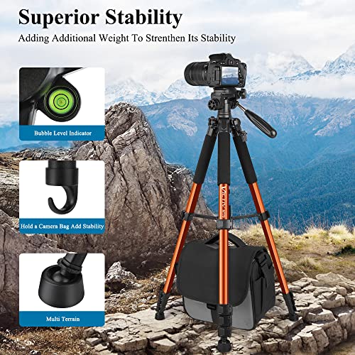 VICTIV Tripod 74” Camera Tripod for Cell Phone, Aluminum Professional Heavy Duty Camera Tripod Stand, Tripod for Camera DSLR SLR with Carry Bag, Compatible with Canon Nikon iPhone