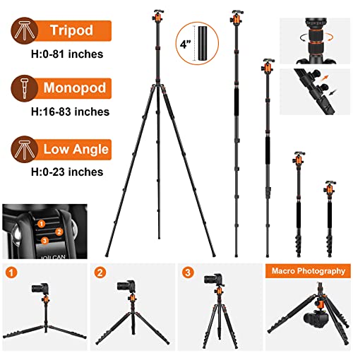 JOILCAN Tripod for Camera, 81" Camera Tripod Stand, 83 inches DSLR Tripods & Monopods, Heavy Duty Travel Tripod for Binoculars Laser Level Spotting Scope Telescope, Professional Complete Tripod Units