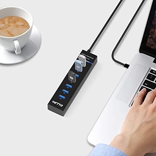 7-Port USB 3.0 Hub, IVETTO Data USB Hub Splitter with 3.3ft Long Cable for Laptop, PC, MacBook, Mac Pro, Mac Mini, iMac, Surface Pro and More