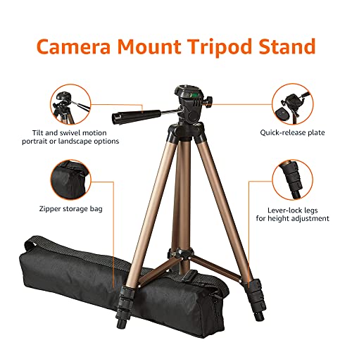 Amazon Basics 50-inch Lightweight Camera Mount Tripod Stand With Bag, Black/Brown