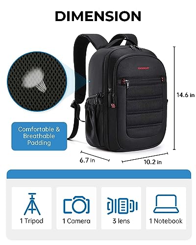 BAGSMART Small Camera Bag Backpack, DSLR SLR Camera Backpacks for Photographers Fits 13.3" Laptop, Waterproof/Anti-theft Small Camera Bag with Rain Cover & Tripod Holder, Black