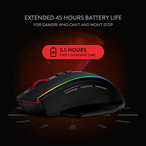 Redragon M686 Wireless Gaming Mouse, 16000 DPI Wired/Wireless Gamer Mouse with Professional Sensor, 45-Hour Durable Power Capacity, Customizable Macro and RGB Backlight for PC/Mac/Laptop