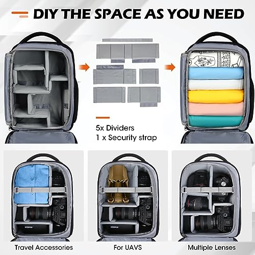 Camera Bag Professional Camera Backpack for DSLR SLR Mirrorless Camera Waterproof Camera Laptop Backpack 14 Inch with Rain Cover Anti Theft Travel Camera Case Large Capacity Photography Backpack Black