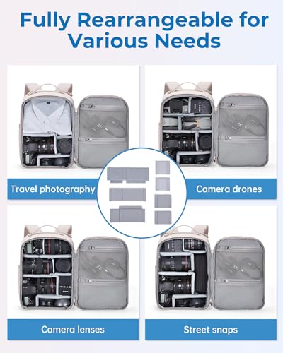 BAGSMART Camera Backpack, DSLR SLR Small Camera Bags for Photographers Compatible for Sony Canon Nikon, Shoulder Strap 2-in-1 Anti-theft Travel Backpack Fits 12.9" iPad, Beige