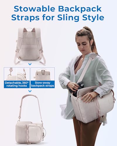 BAGSMART Camera Backpack, DSLR SLR Small Camera Bags for Photographers Compatible for Sony Canon Nikon, Shoulder Strap 2-in-1 Anti-theft Travel Backpack Fits 12.9" iPad, Beige