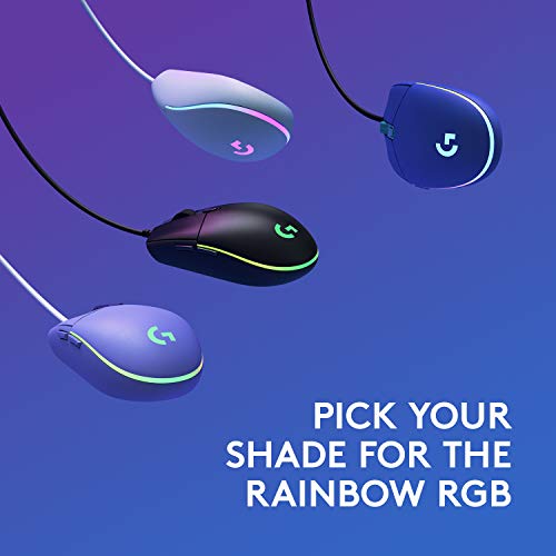Logitech G203 Wired Gaming Mouse, 8,000 DPI, Rainbow Optical Effect LIGHTSYNC RGB, 6 Programmable Buttons, On-Board Memory, Screen Mapping, PC/Mac Computer and Laptop Compatible - Lilac