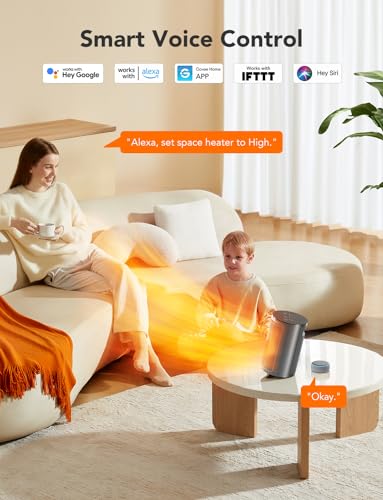 GoveeLife Space Heater for Indoor Use, 1500W Fast Electric Heater with Smart Thermostat, Wi-Fi App & Voice Remote Control, Small Heater Safety for Bedroom Home Indoors Office Desk Portable, Grey