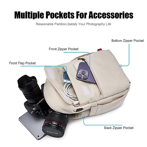 Cwatcun Camera Bag Crossbody Shoulder Messenger Camera Case, Lightweight DSLR/SLR/Mirrorless Photography Bag with Tripod Holder and Rain Cover for Canon, Nikon, Sony, Fuji Cameras, Lens Accessories