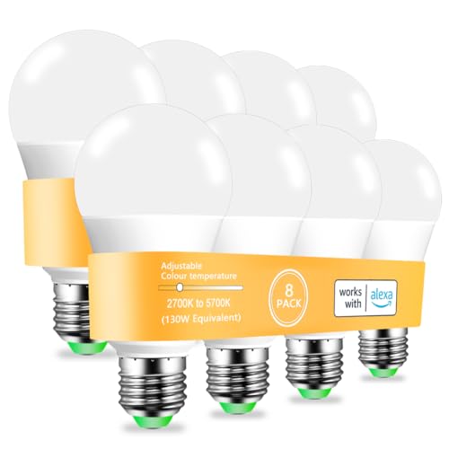 MELPO Alexa Light Bulb 130W Equivalent, Smart Light Bulbs Warm White to Daylight Tunable, A19 E26 Bluetooth LED Bulbs for Bedroom Kitchen Living Room Office（8 Pack）