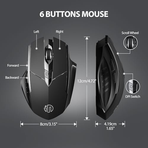 INPHIC Mouse, 3 Modes Bluetooth 5.0&4.0 Mouse 2.4G Rechargeable Wireless Mouse with 6 Buttons, Ergonomic Computer Mouse for Laptop, Mac, PC etc.